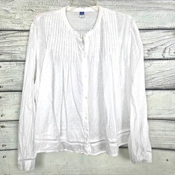 Old Navy XXL White Swiss Dot Button Front Blouse - Picture 1 of 7